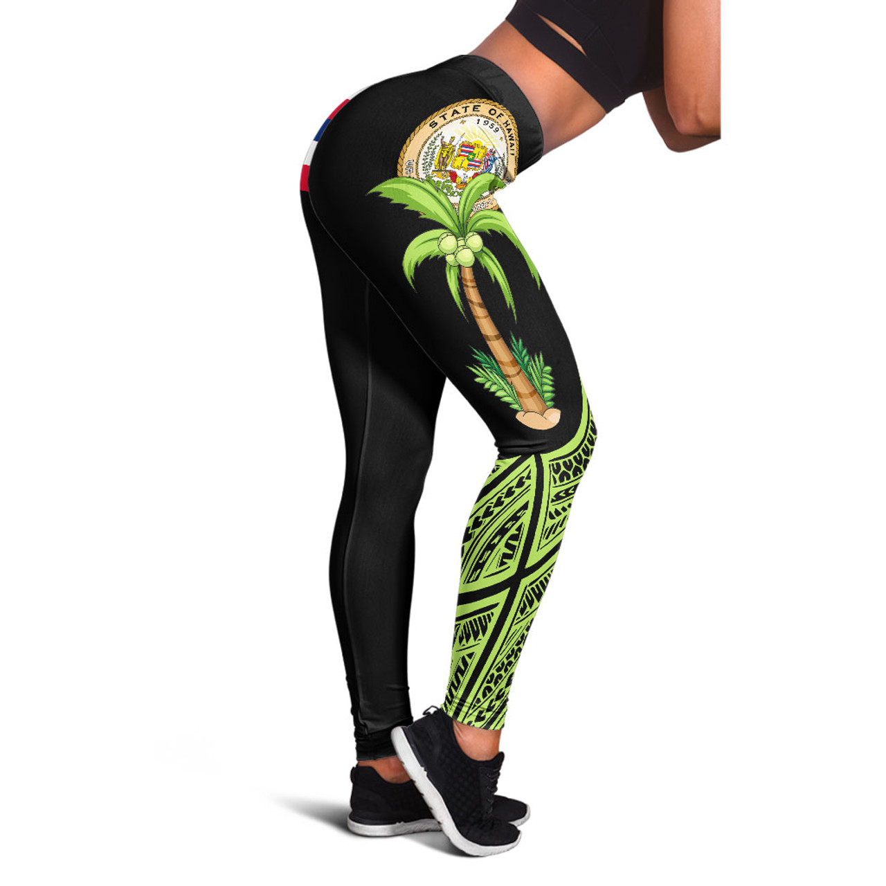 Polynesian Hawaii Legging - Coconut Tree And Flag