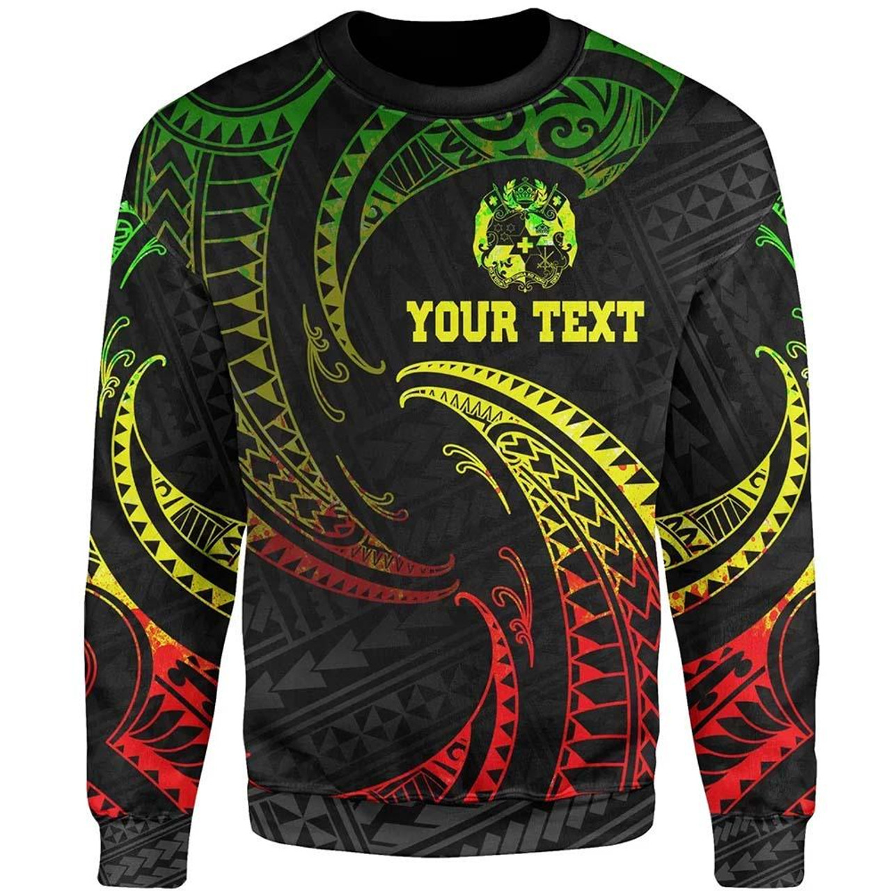 Tonga Polynesian Custom Personalised Sweatshirt - Reggae Tribal Wave 1