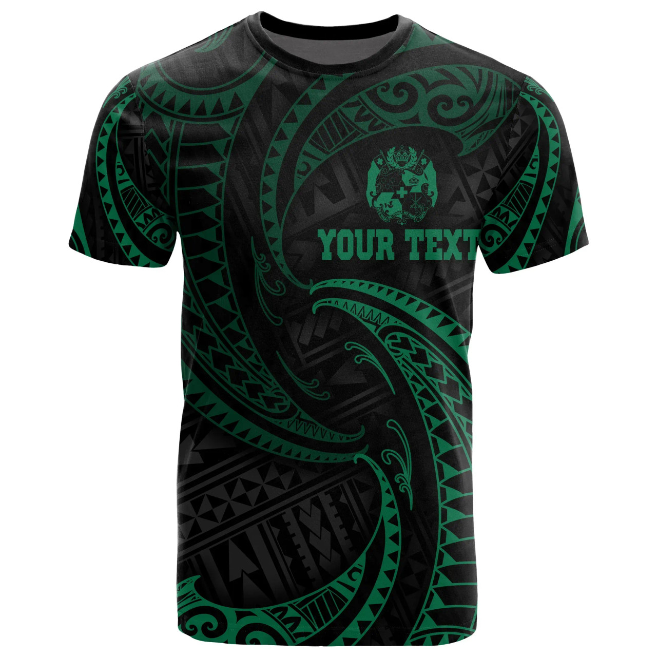Tonga Polynesian Custom Personalised T-Shirt - Green Tribal Wave 1