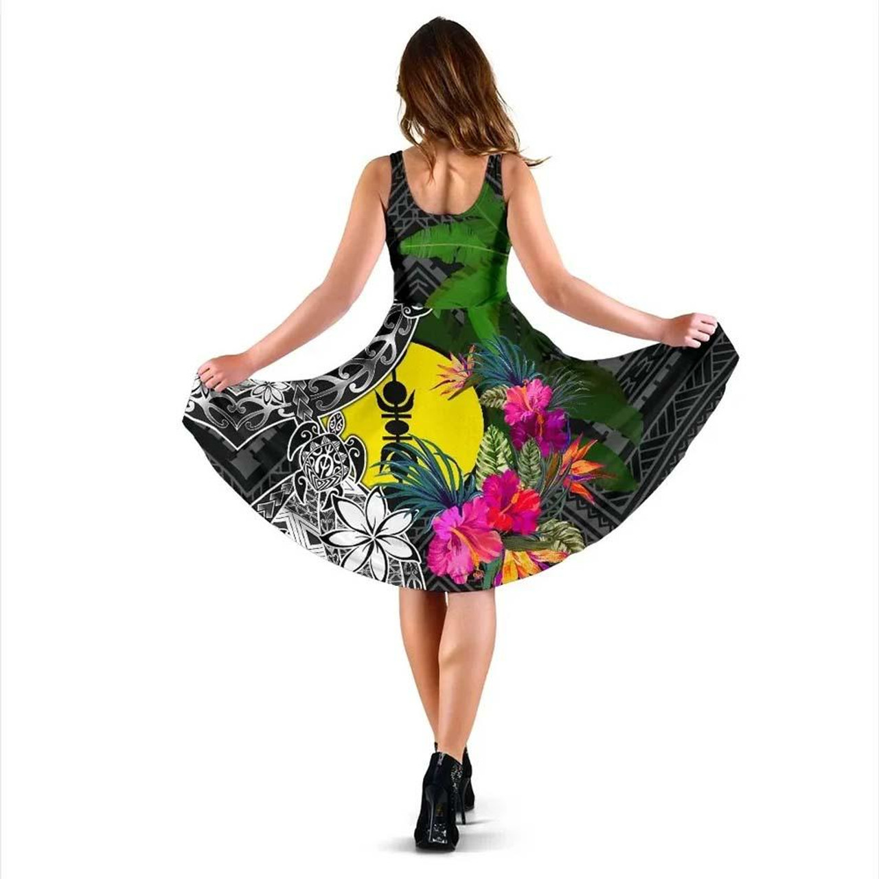 New Caledonia Midi Dress - Turtle Plumeria Banana Leaf 2