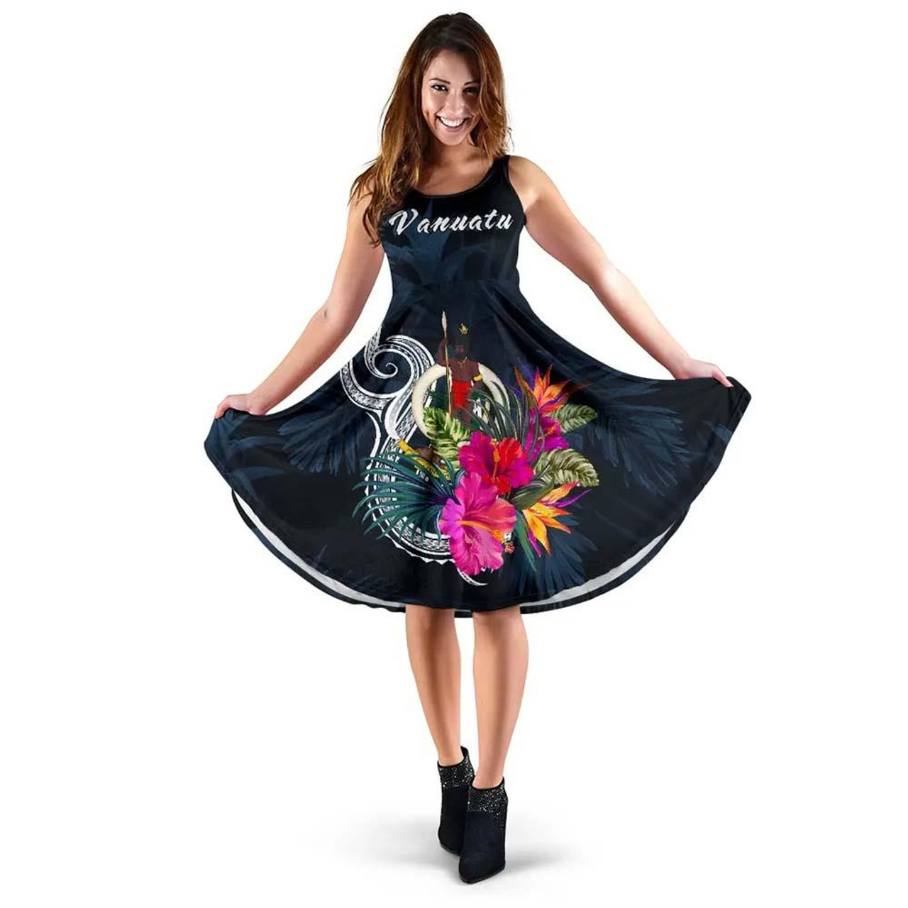 Vanuatu Polynesian Midi Dress - Tropical Flower 1