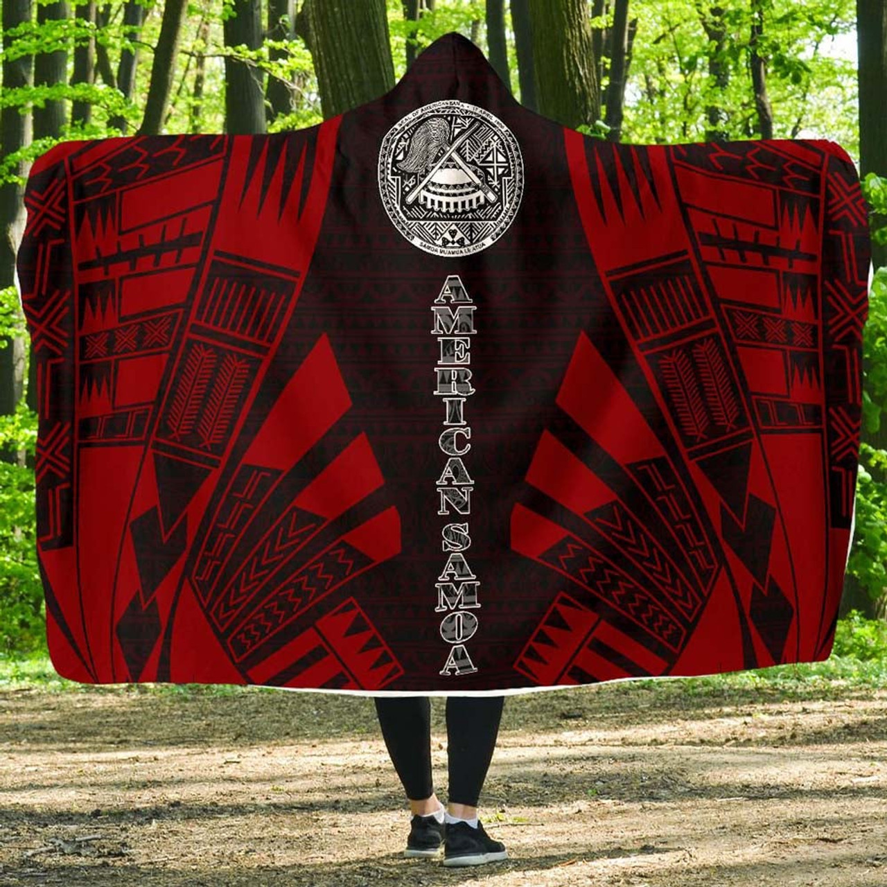 American Samoa Hooded Blanket - Polynesian Tattoo Red 1