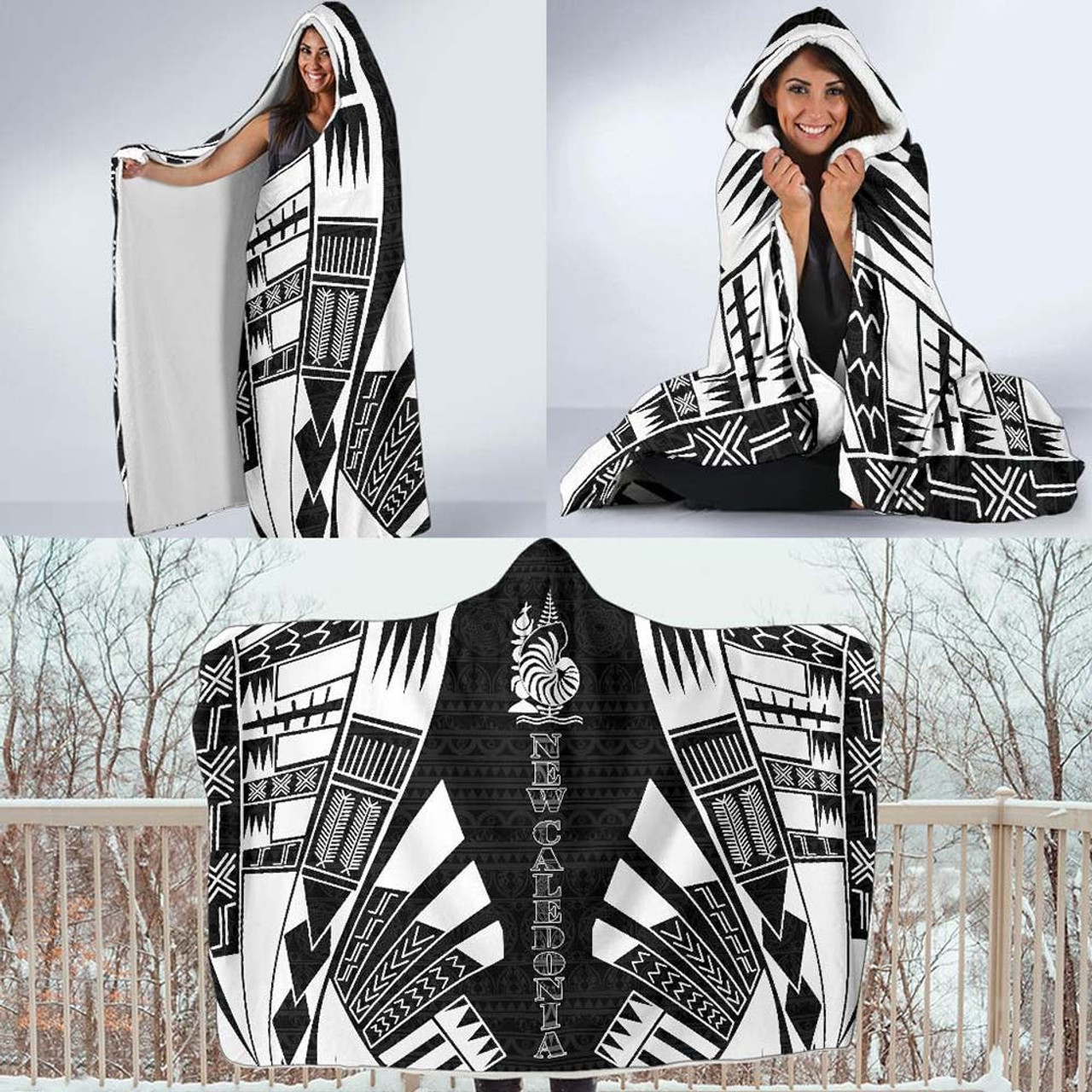 New Caledonia Hooded Blanket - Polynesian Tattoo Black 4