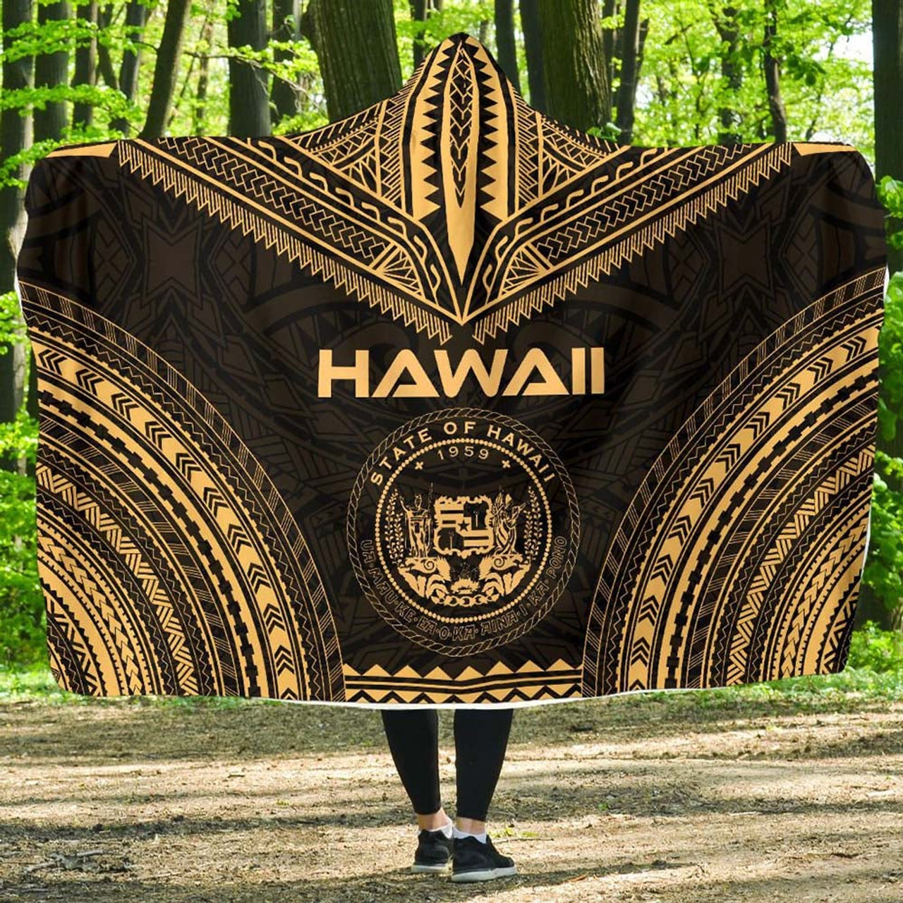 Hawaii Polynesian Chief Hooded Blanket - Gold Version 1