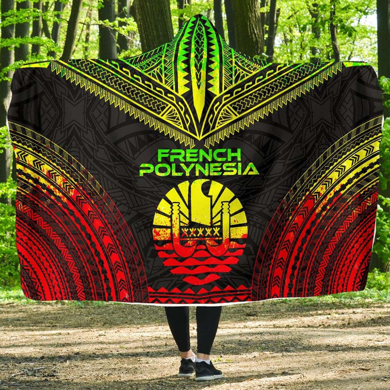 French Polynesia Polynesian Chief Hooded Blanket - Reggae Version 1