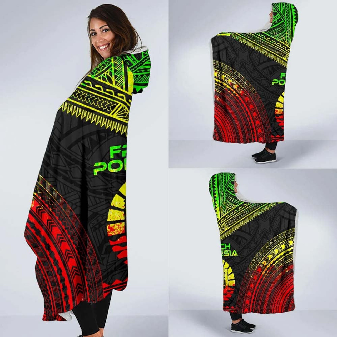 French Polynesia Polynesian Chief Hooded Blanket - Reggae Version 2