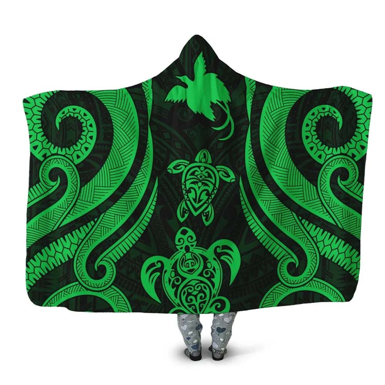 Papua New Guinea Hooded Blanket - Green Tentacle Turtle 1