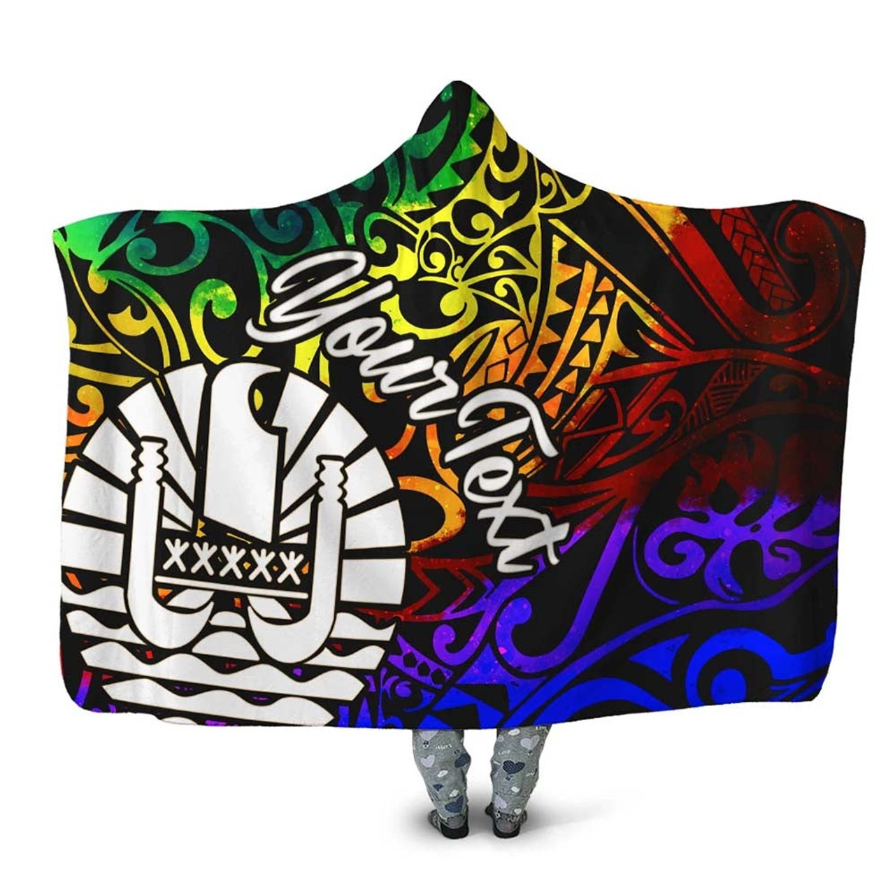 Tahiti Custom Personalised Hooded Blanket - Rainbow Polynesian Pattern 1