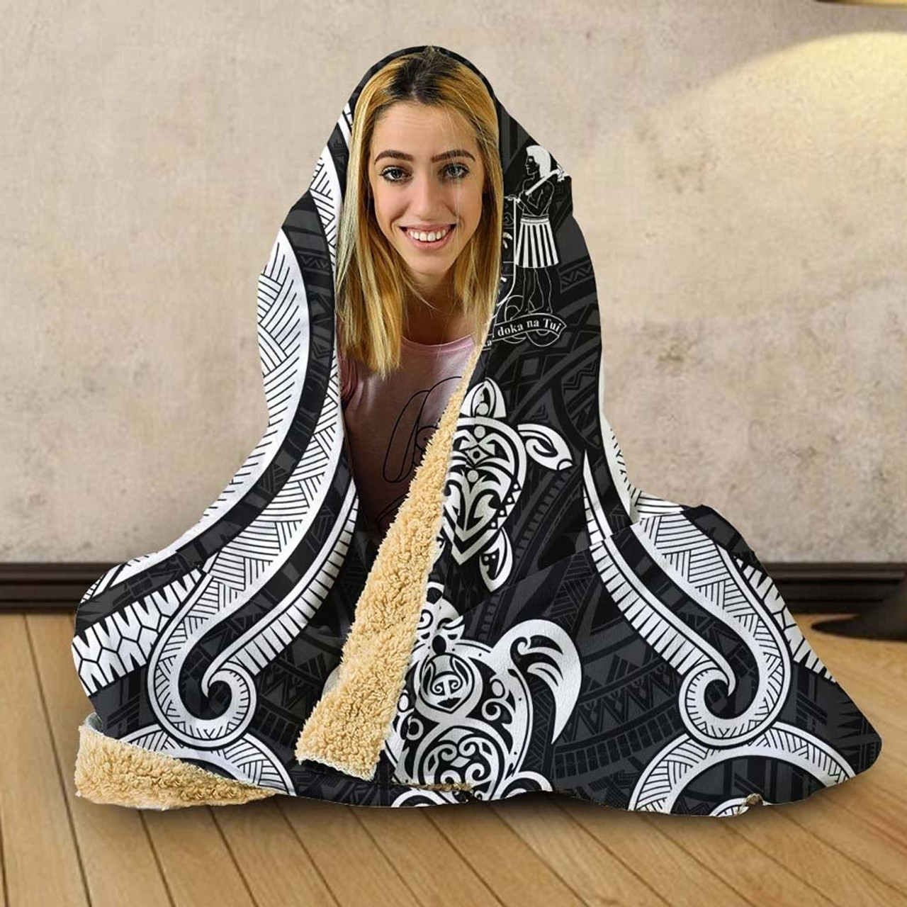 Fiji Hooded Blanket - White Tentacle Turtle Crest 2