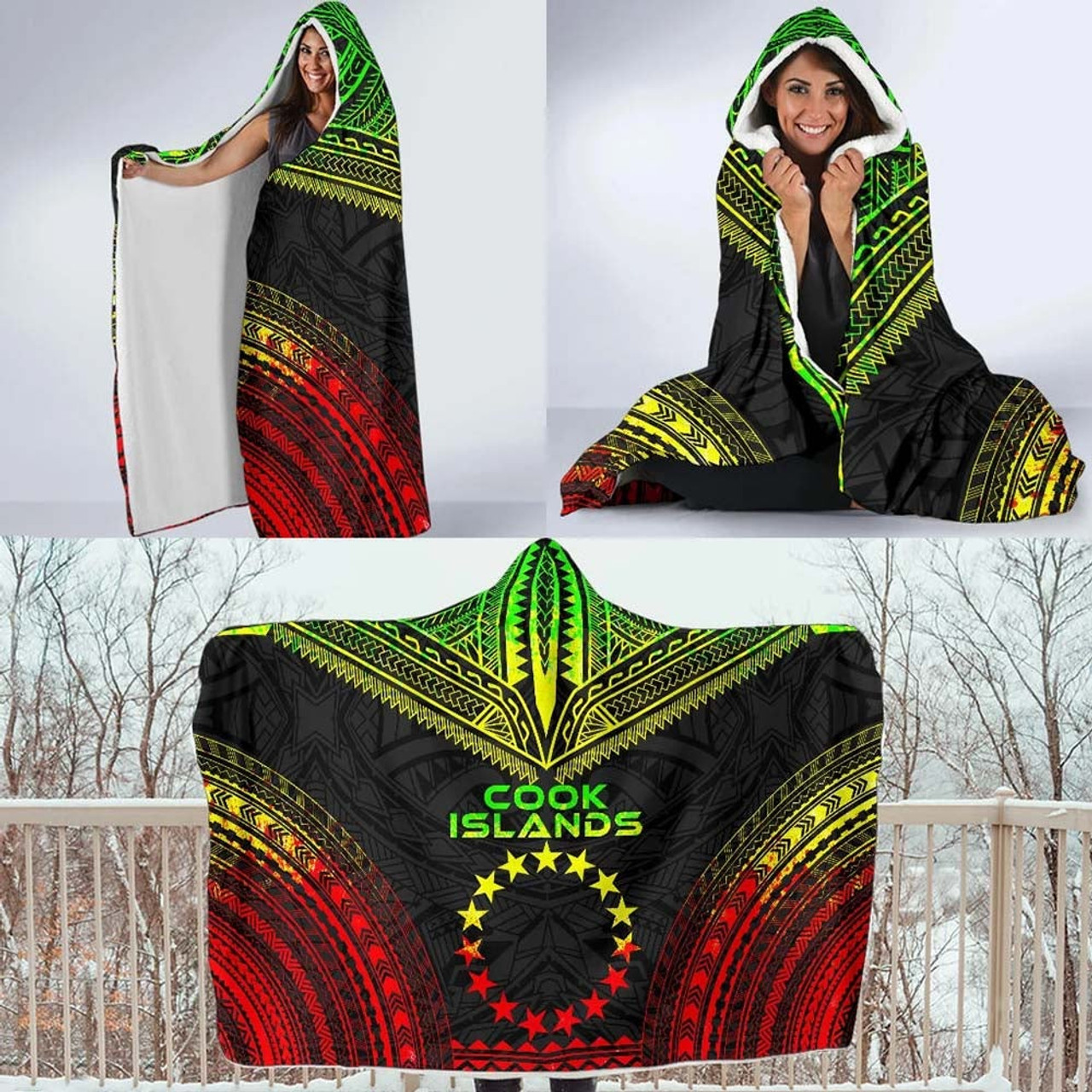 Cook Islands Polynesian Chief Hooded Blanket - Reggae Version 4