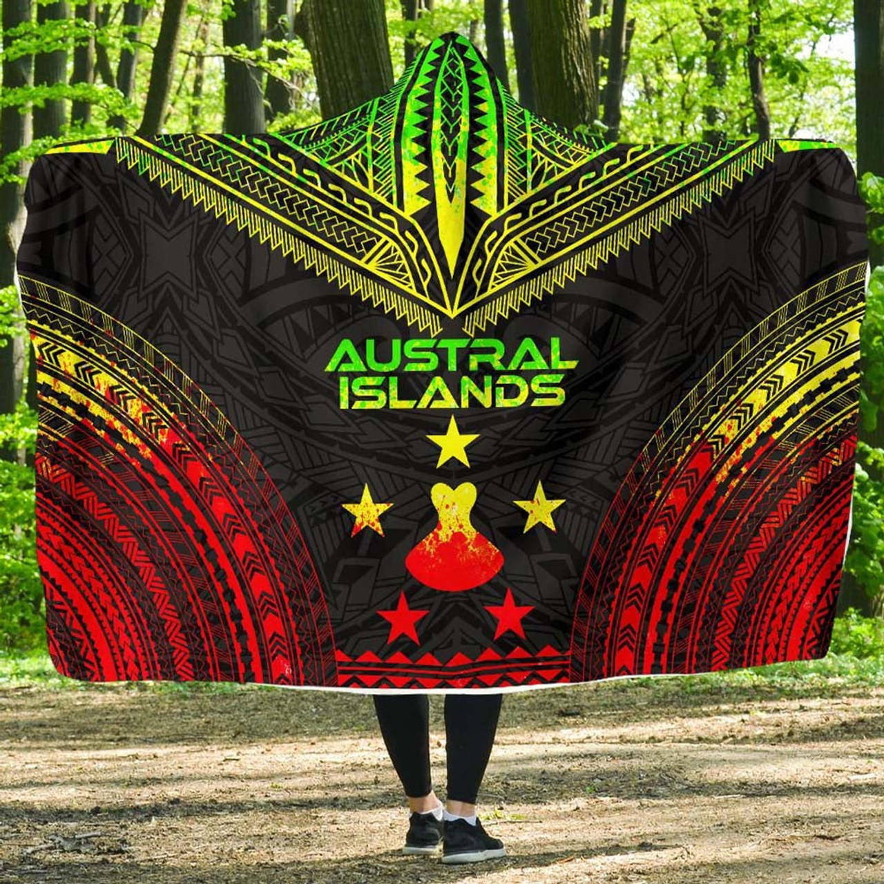 Austral Islands Polynesian Chief Hooded Blanket - Reggae Version 1