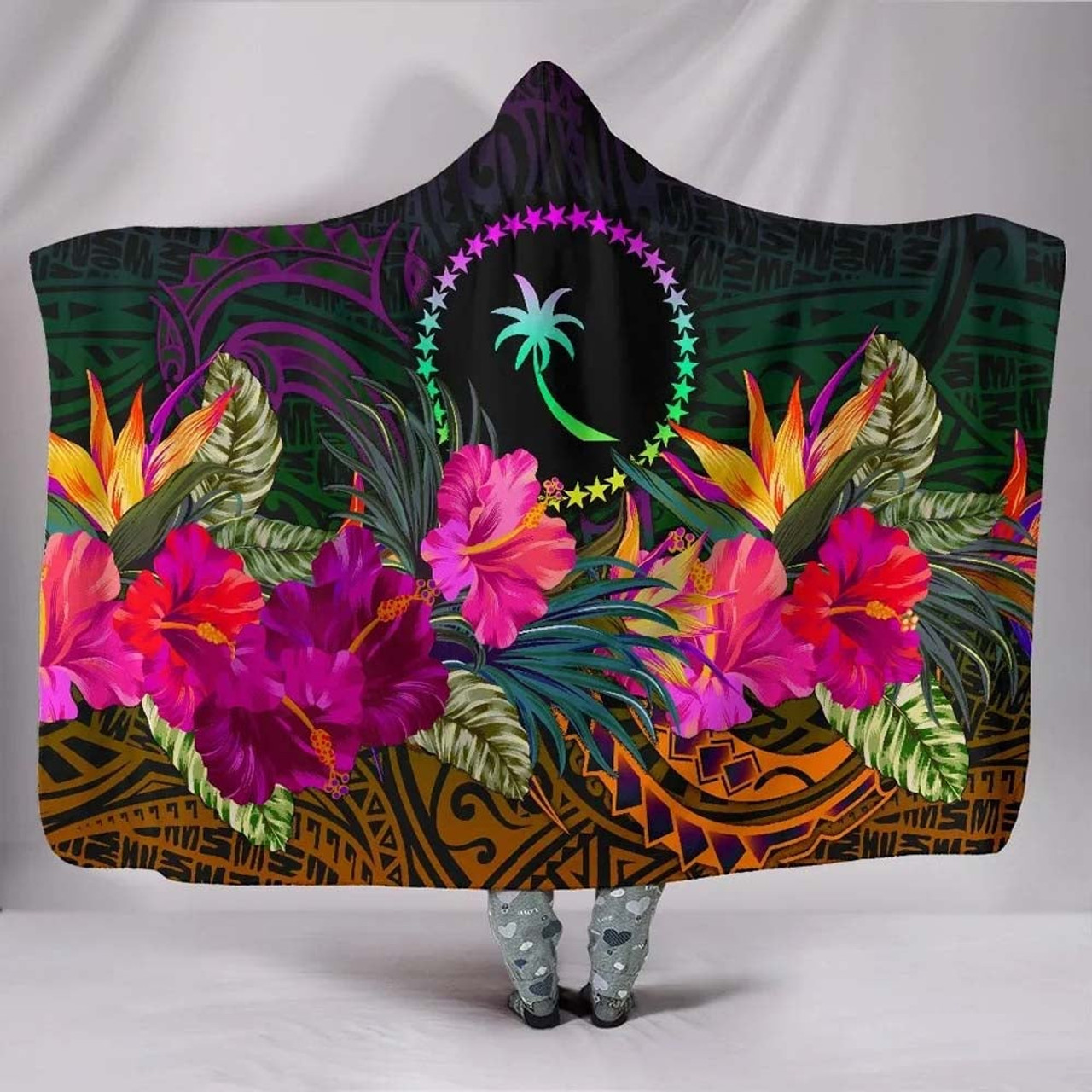 Chuuk Hooded Blanket - Summer Hibiscus 1