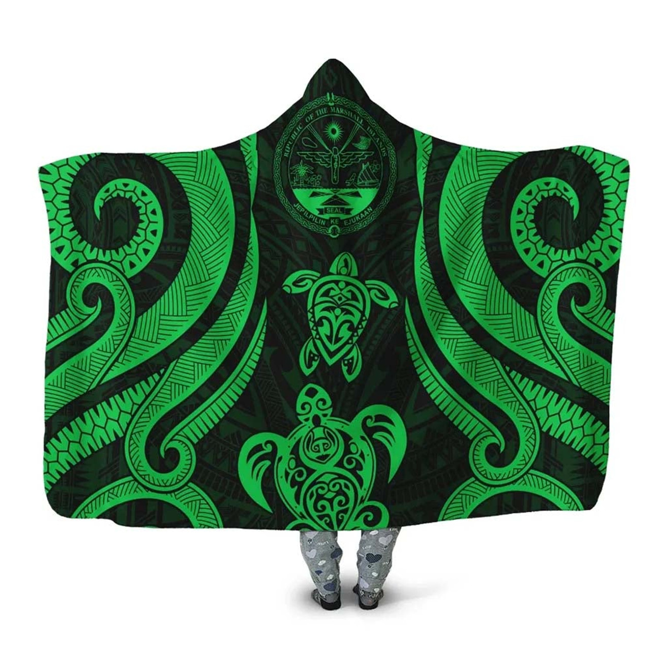 Marshall Islands Hooded Blanket - Green Tentacle Turtle Crest 1