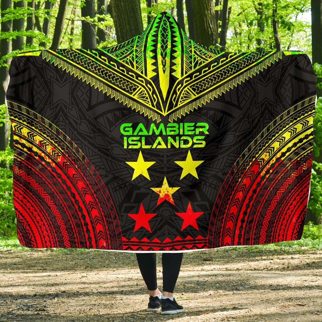 Gambier Islands Polynesian Chief Hooded Blanket - Reggae Version 1