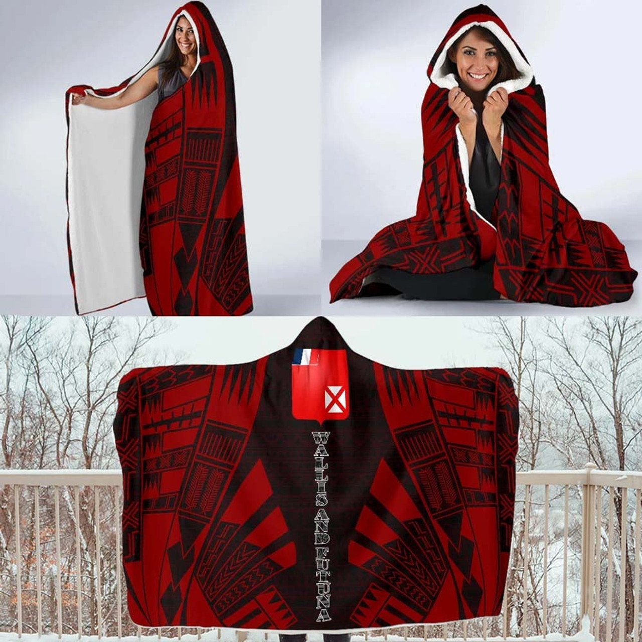 Wallis And Futuna Hooded Blanket - Polynesian Tattoo Red 4