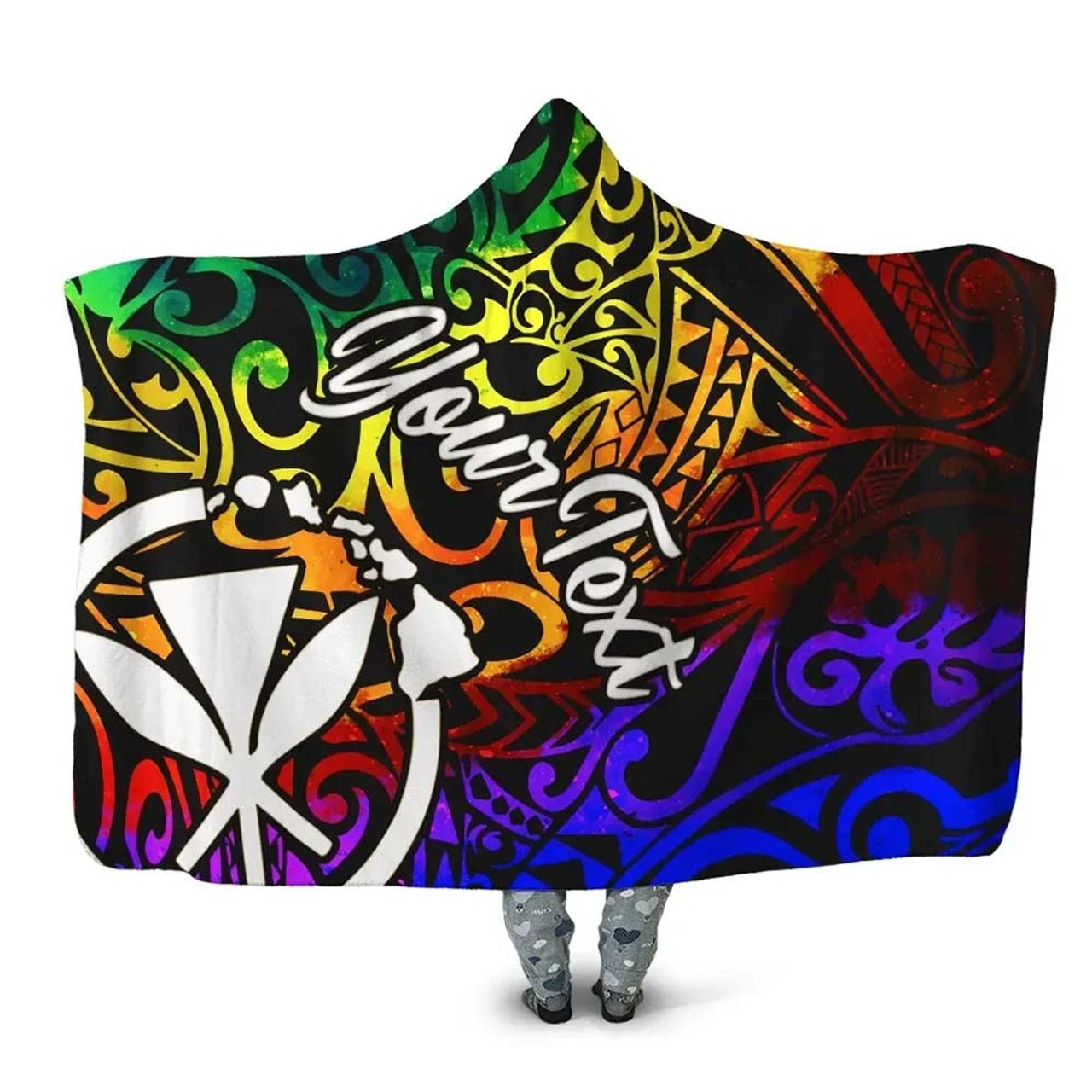 Hawaii Custom Personalised Hooded Blanket - Rainbow Polynesian Pattern 1
