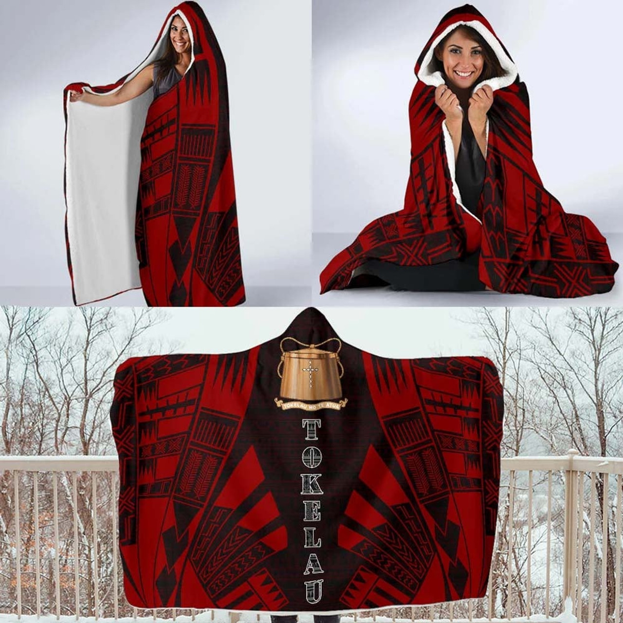 Tokelau Hooded Blanket - Polynesian Tattoo Red 4