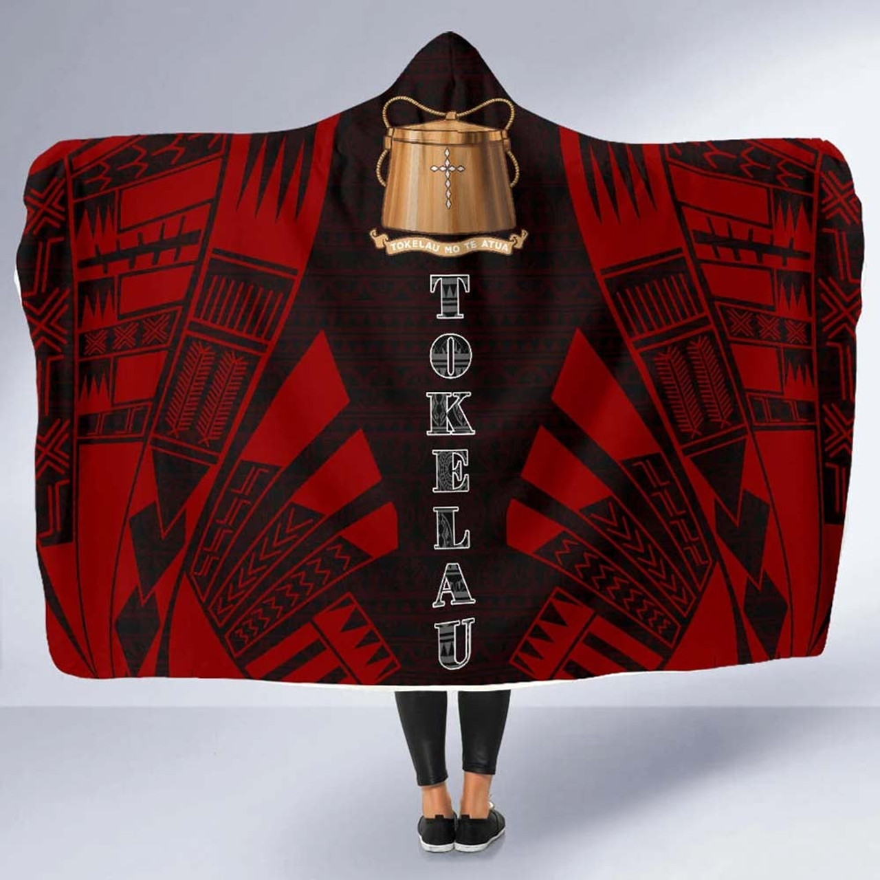 Tokelau Hooded Blanket - Polynesian Tattoo Red 5