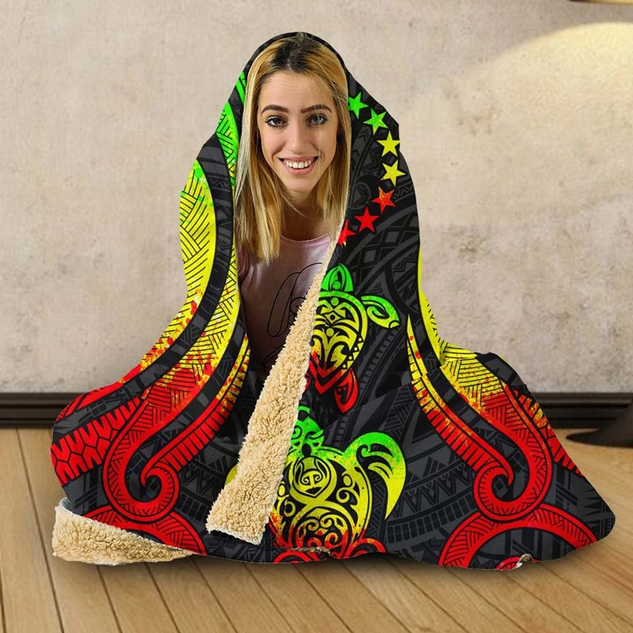 Cook Islands Hooded Blanket - Reggae Tentacle Turtle 3