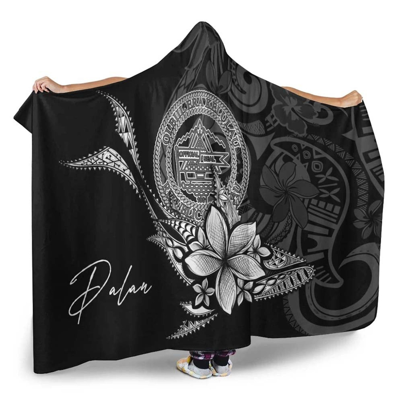 Palau Hooded Blanket - Fish With Plumeria Flowers Style 2