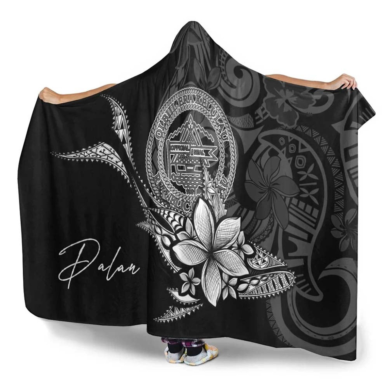 Palau Hooded Blanket - Fish With Plumeria Flowers Style 3