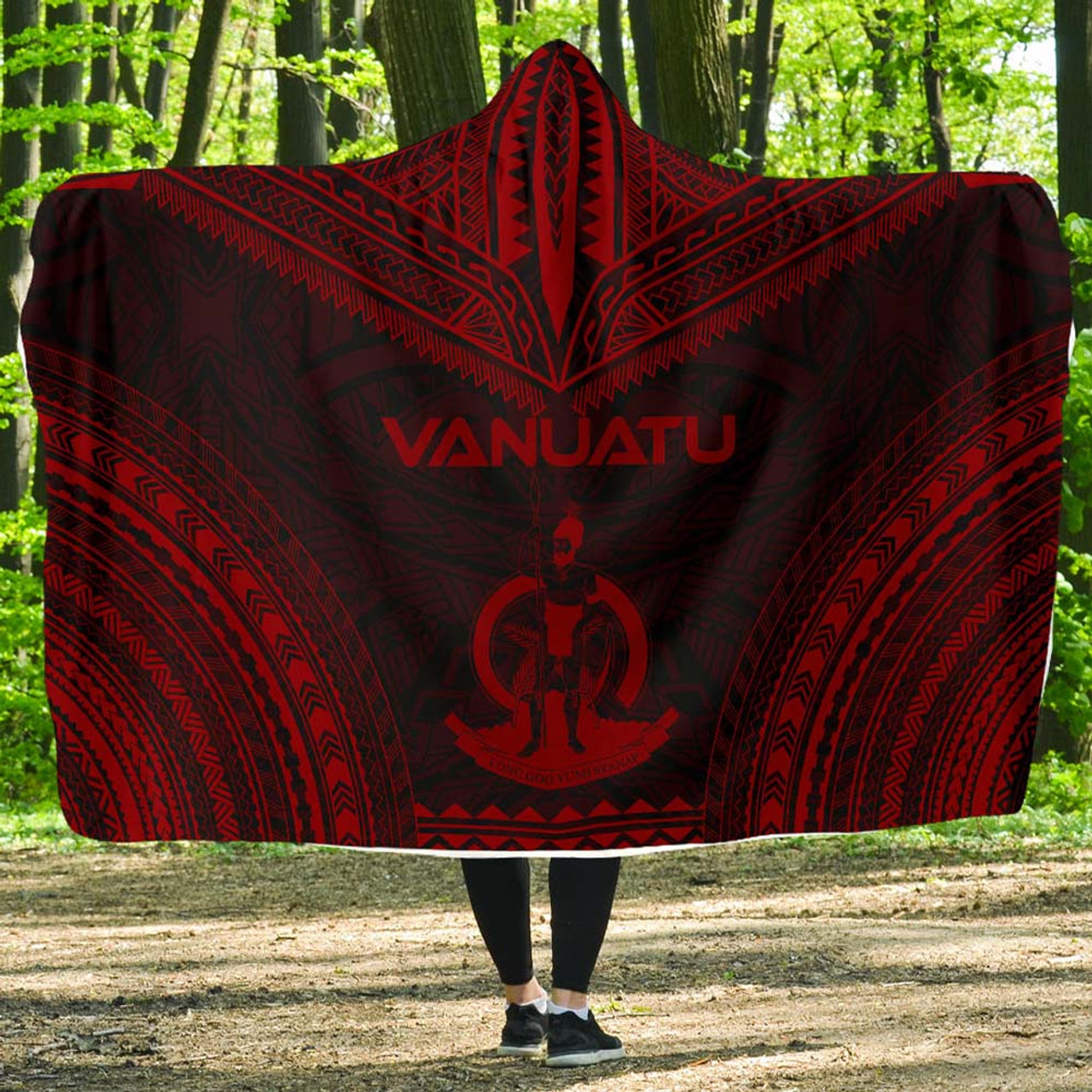 Vanuatu Polynesian Chief Hooded Blanket - Red Version 1