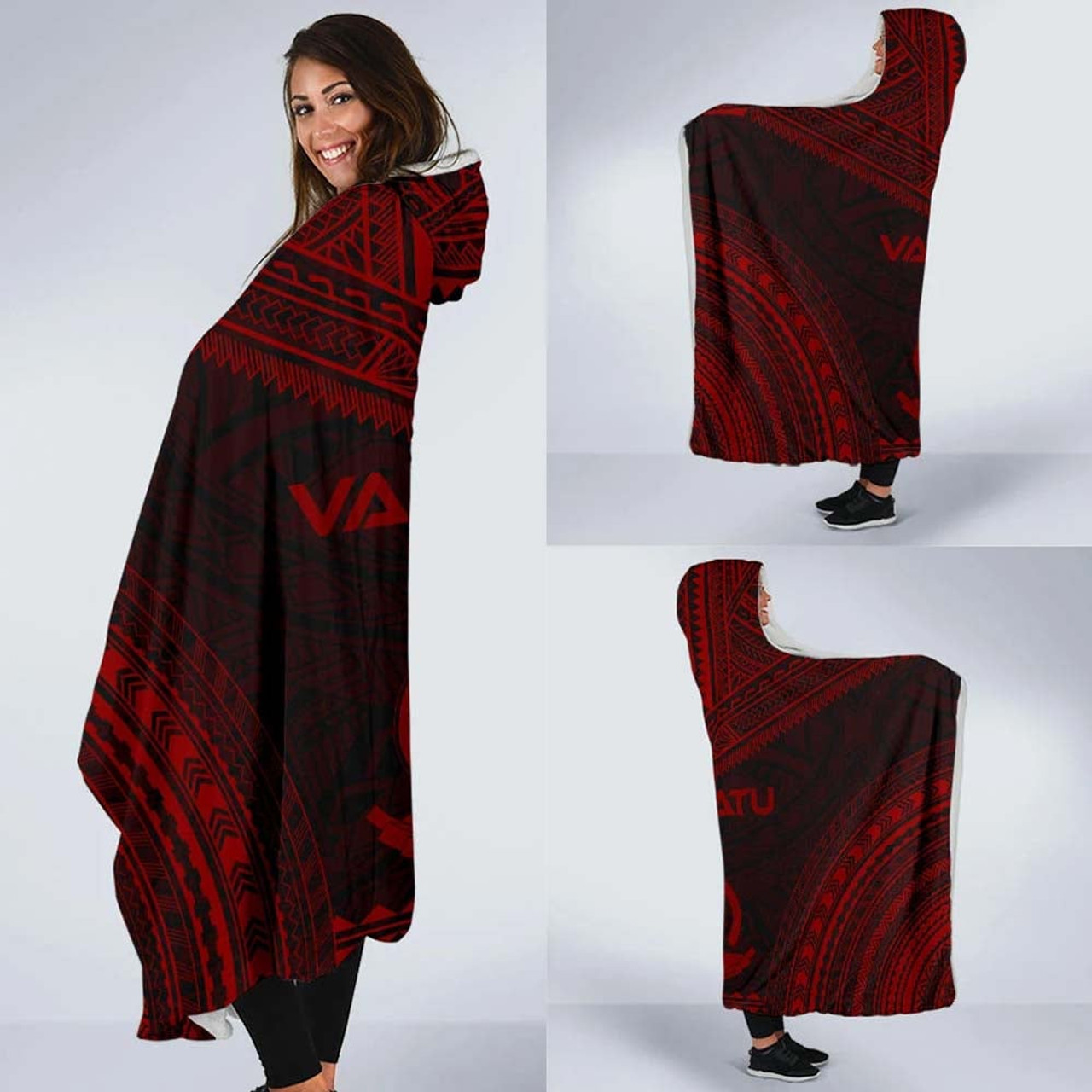 Vanuatu Polynesian Chief Hooded Blanket - Red Version 2