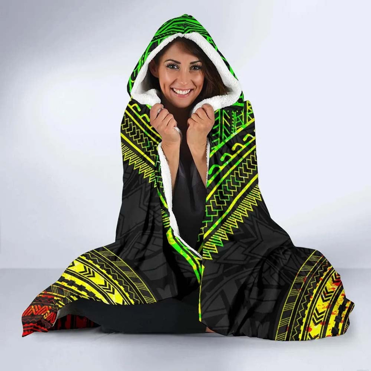 Pohnpei Polynesian Chief Hooded Blanket - Reggae Version 3