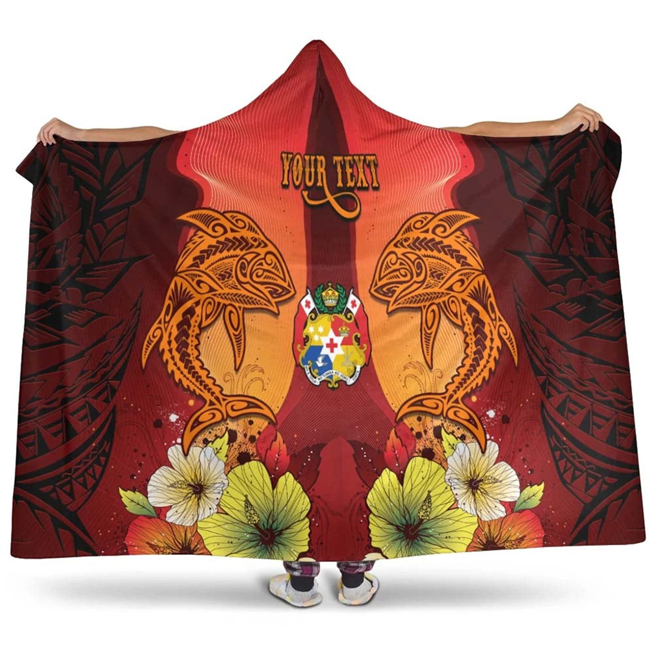 Tonga Custom Personalised Hooded Blankets - Tribal Tuna Fish 1