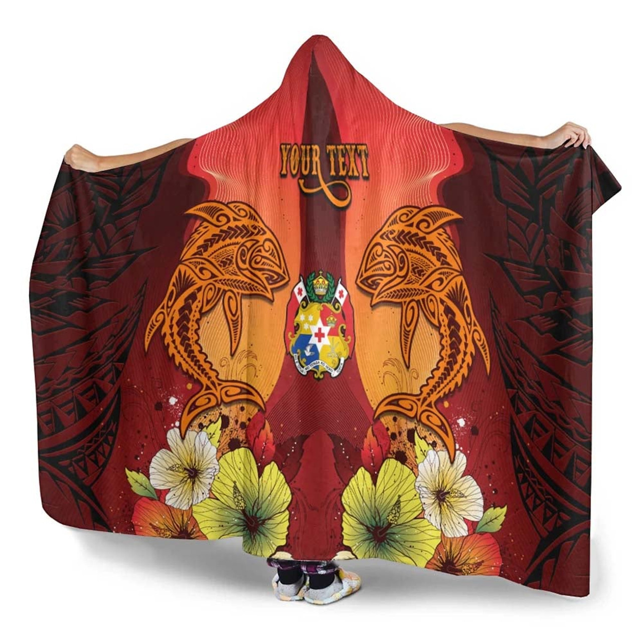 Tonga Custom Personalised Hooded Blankets - Tribal Tuna Fish 3
