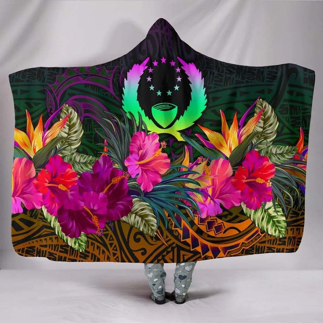 Pohnpei Hooded Blanket - Summer Hibiscus 1