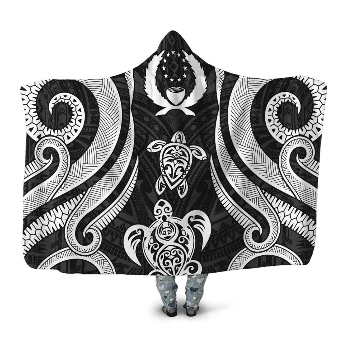 Pohnpei Hooded Blanket - White Tentacle Turtle 1