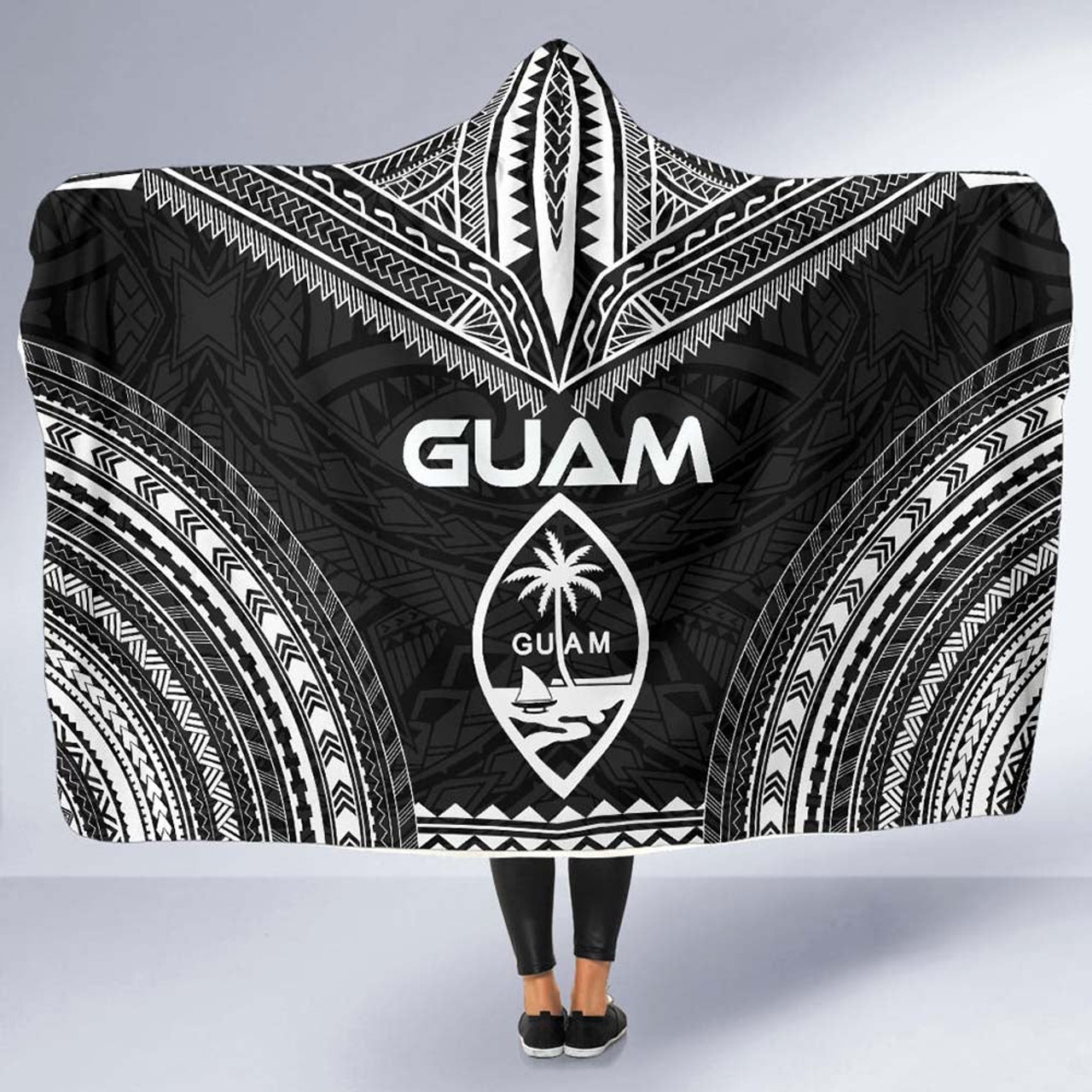Guam Polynesian Chief Hooded Blanket - Black Version 5