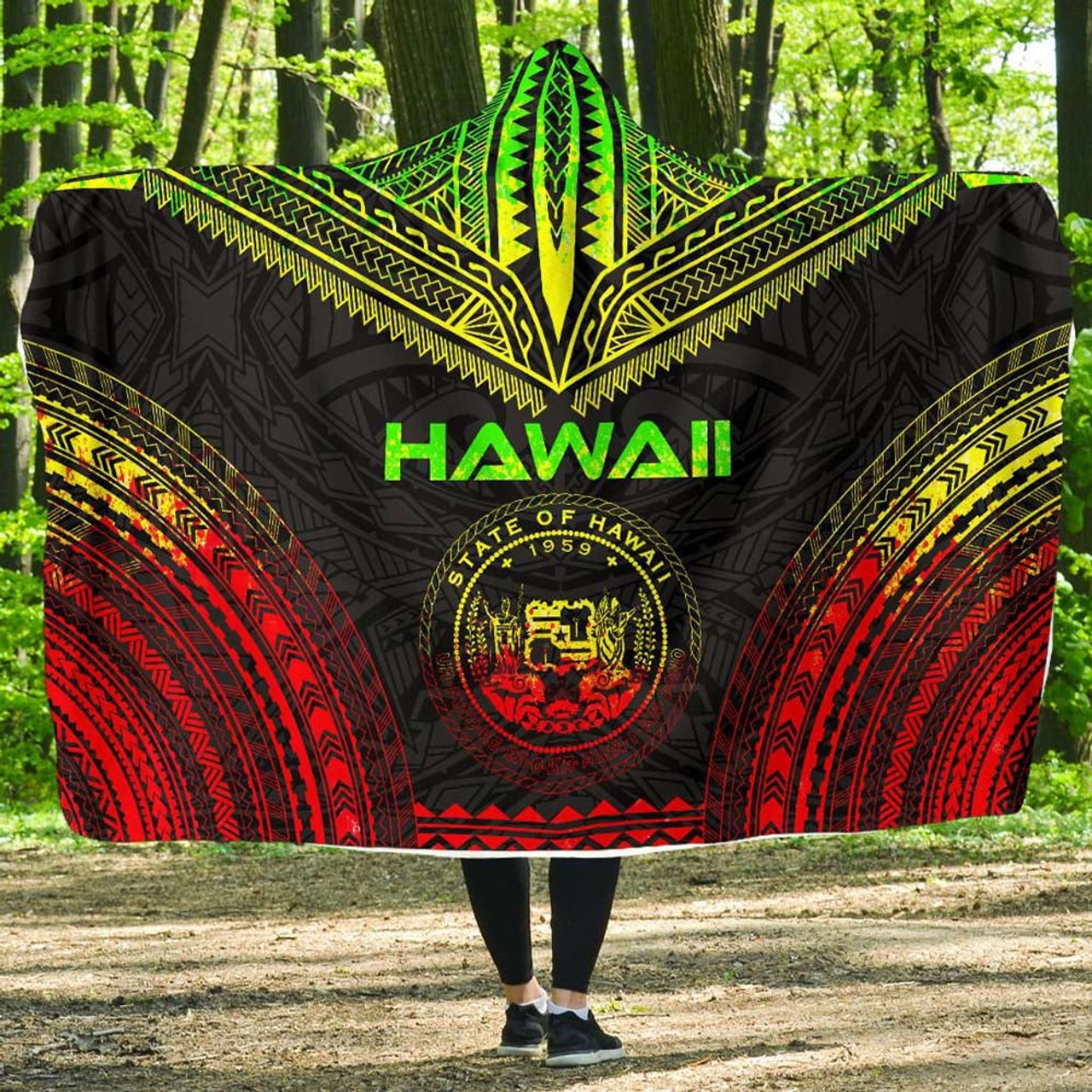 Hawaii Polynesian Chief Hooded Blanket - Reggae Version 1