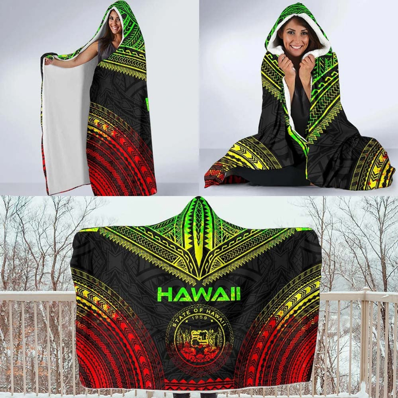 Hawaii Polynesian Chief Hooded Blanket - Reggae Version 4