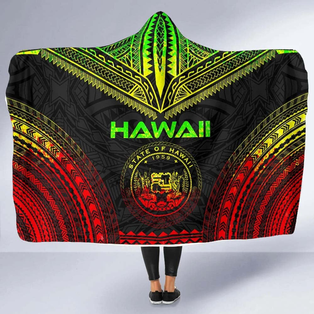 Hawaii Polynesian Chief Hooded Blanket - Reggae Version 5