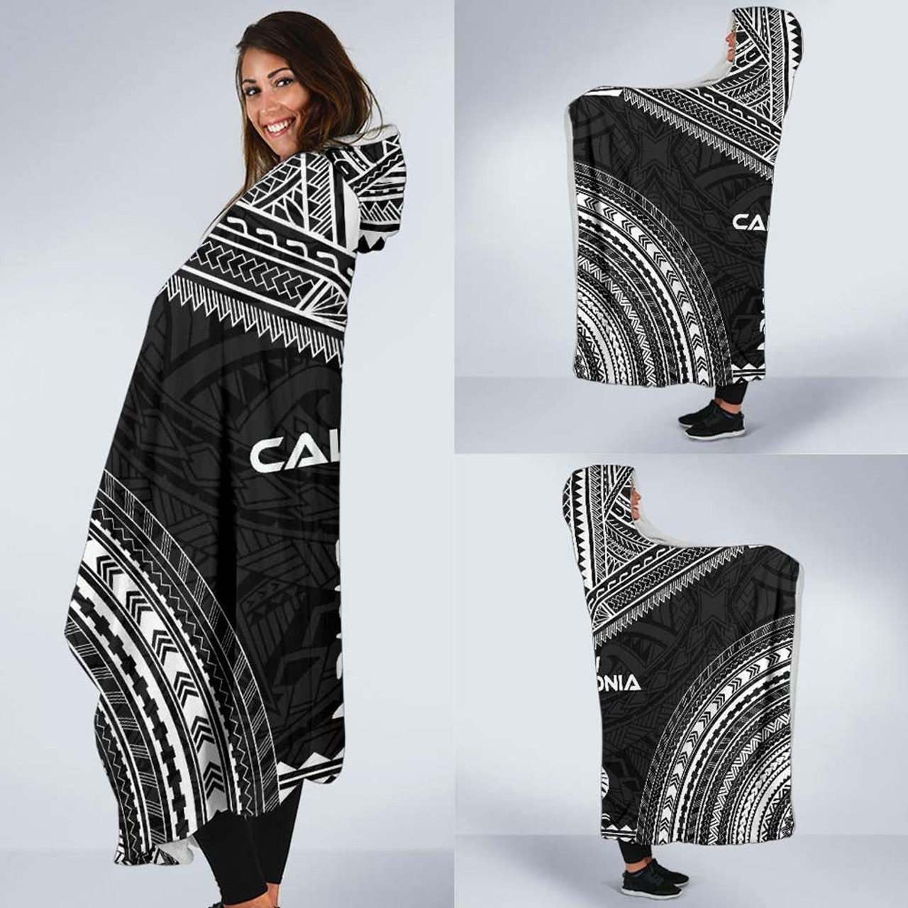 New Caledonia Polynesian Chief Hooded Blanket - Black Version 2