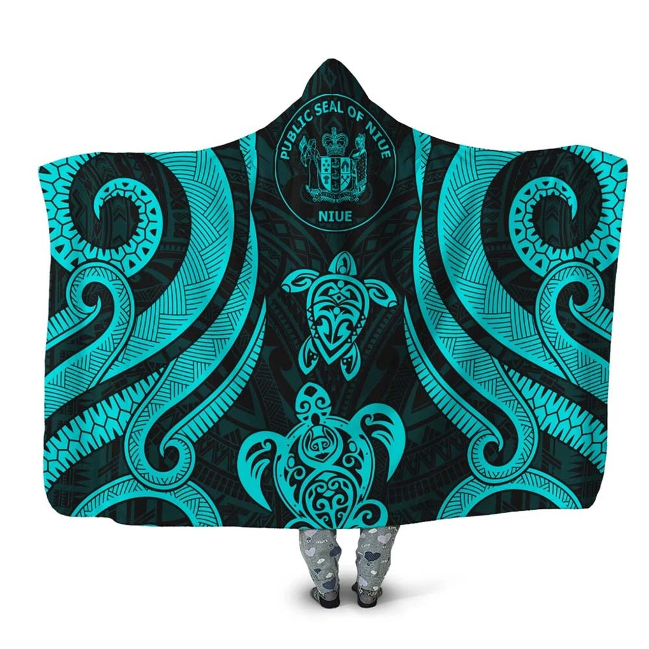 Niue Hooded Blanket - Turquoise Tentacle Turtle 1