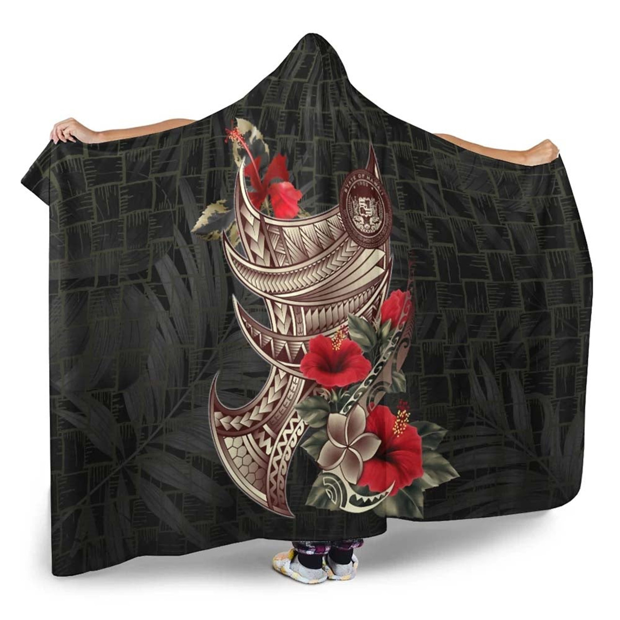 Hawaii Hooded Blanket - Polynesian Tribal Vintage Style 3