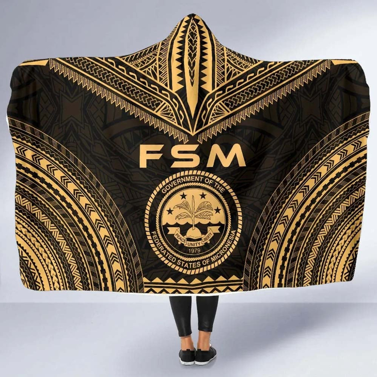 Federated States Of Micronesia Polynesian Chief Hooded Blanket - Gold Version 5