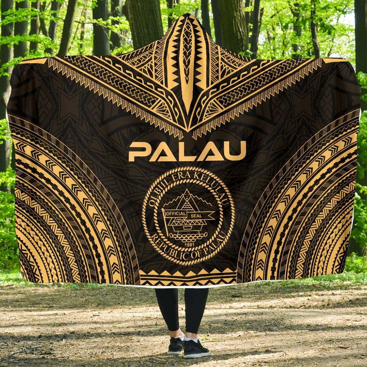 Palau Polynesian Chief Hooded Blanket - Gold Version 1