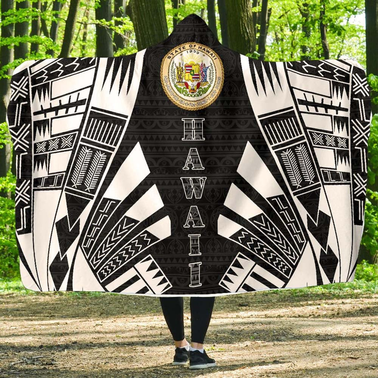 Hawaii Hooded Blanket - Polynesian Tattoo Black 1