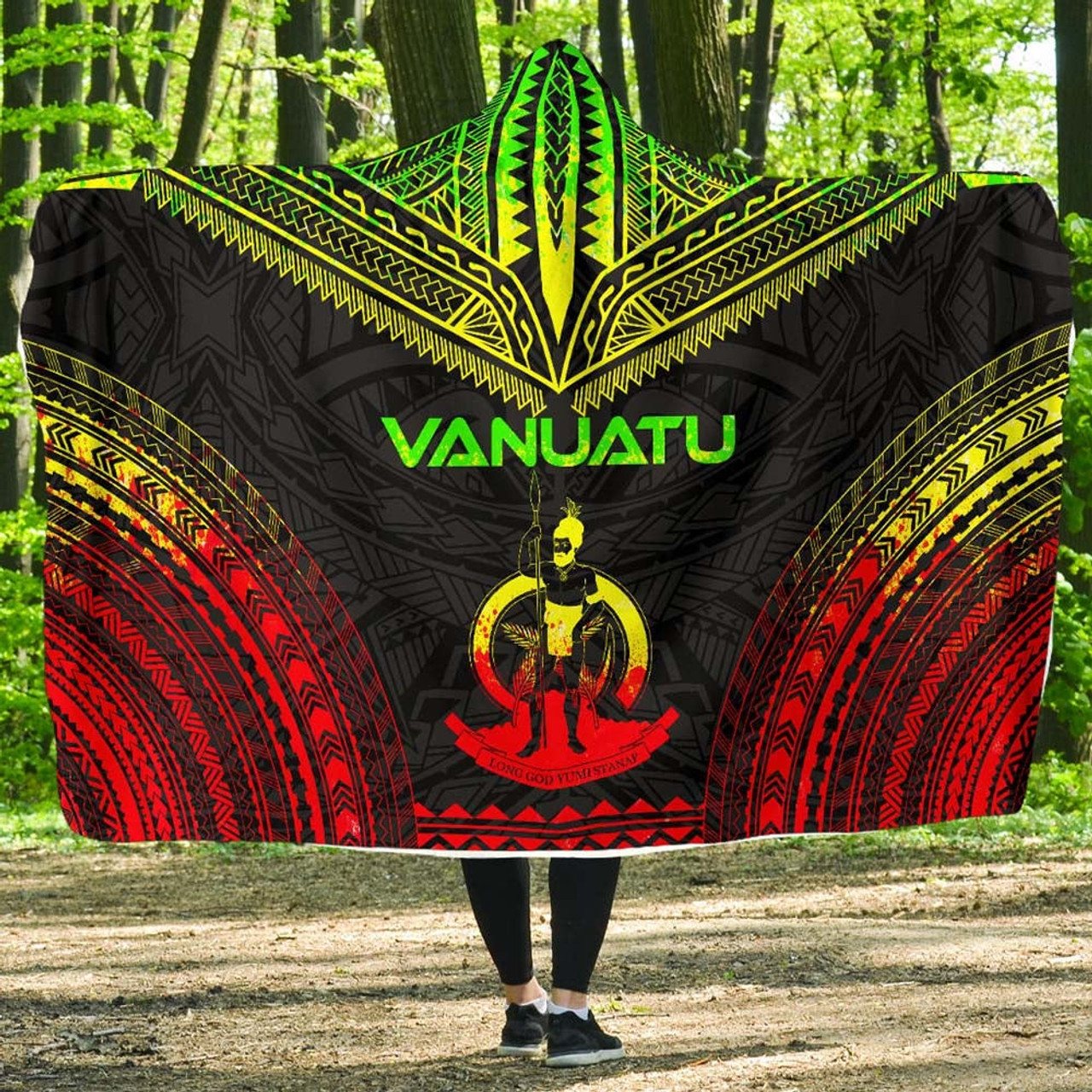 Vanuatu Polynesian Chief Hooded Blanket - Reggae Version 1