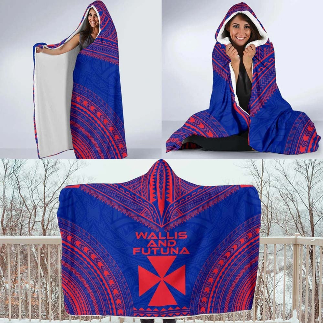 Wallis And Futuna Flag Polynesian Chief Hooded Blanket 4