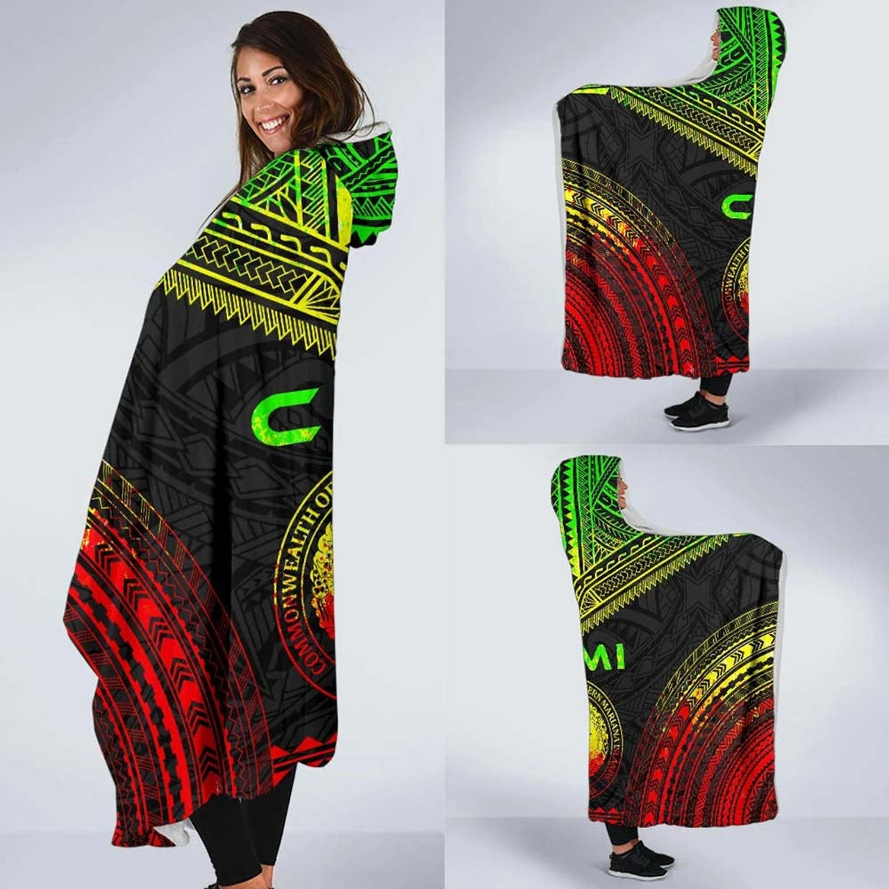 Northern Mariana Islands Polynesian Chief Hooded Blanket - Reggae Version 2