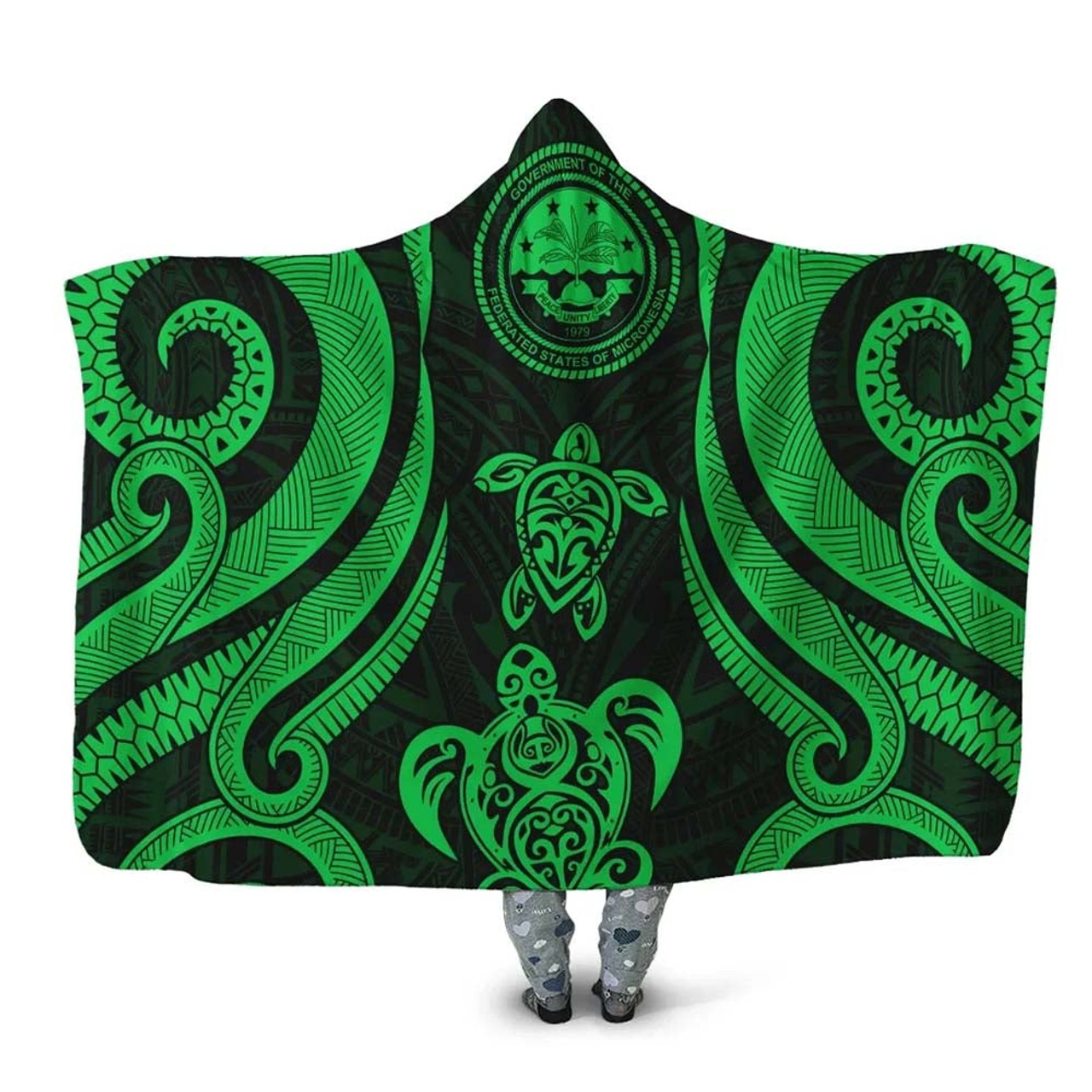 Federated States of Micronesia Hooded Blanket - Green Tentacle Turtle 1