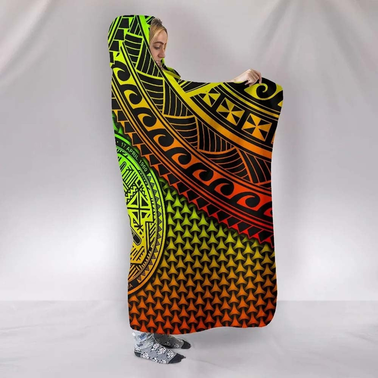 Polynesian American Samoa Hooded Blanket - Reggae Vintage Polynesian Patterns 2