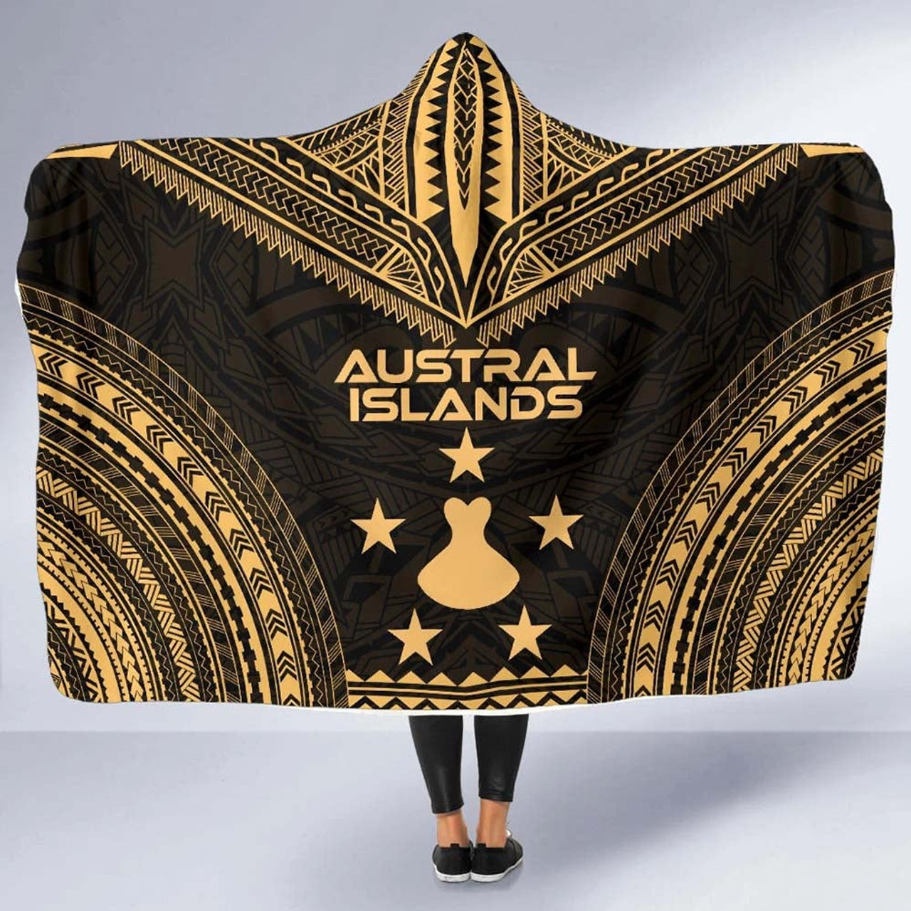 Austral Islands Polynesian Chief Hooded Blanket - Gold Version 5