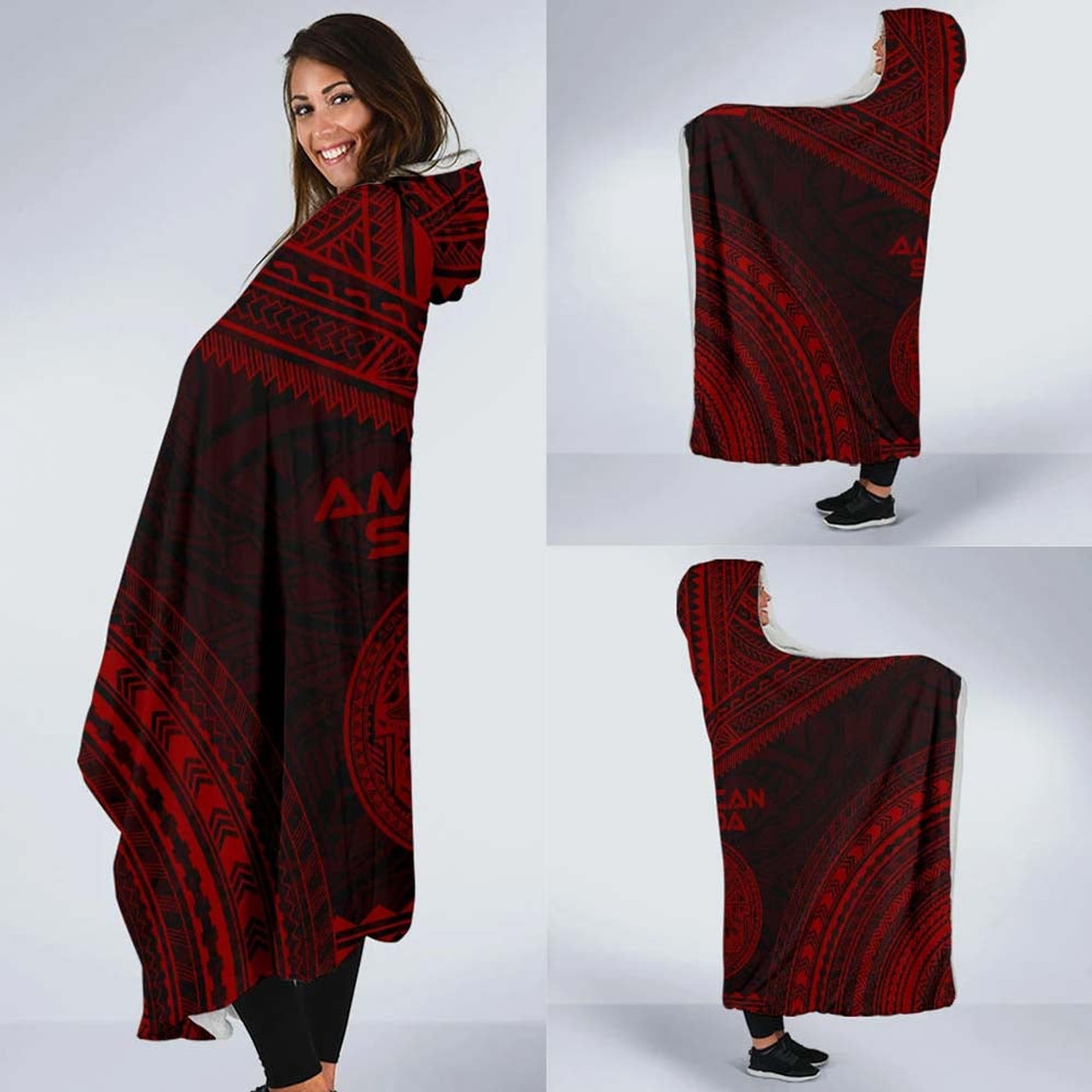 American Samoa Polynesian Chief Hooded Blanket - Red Version 2