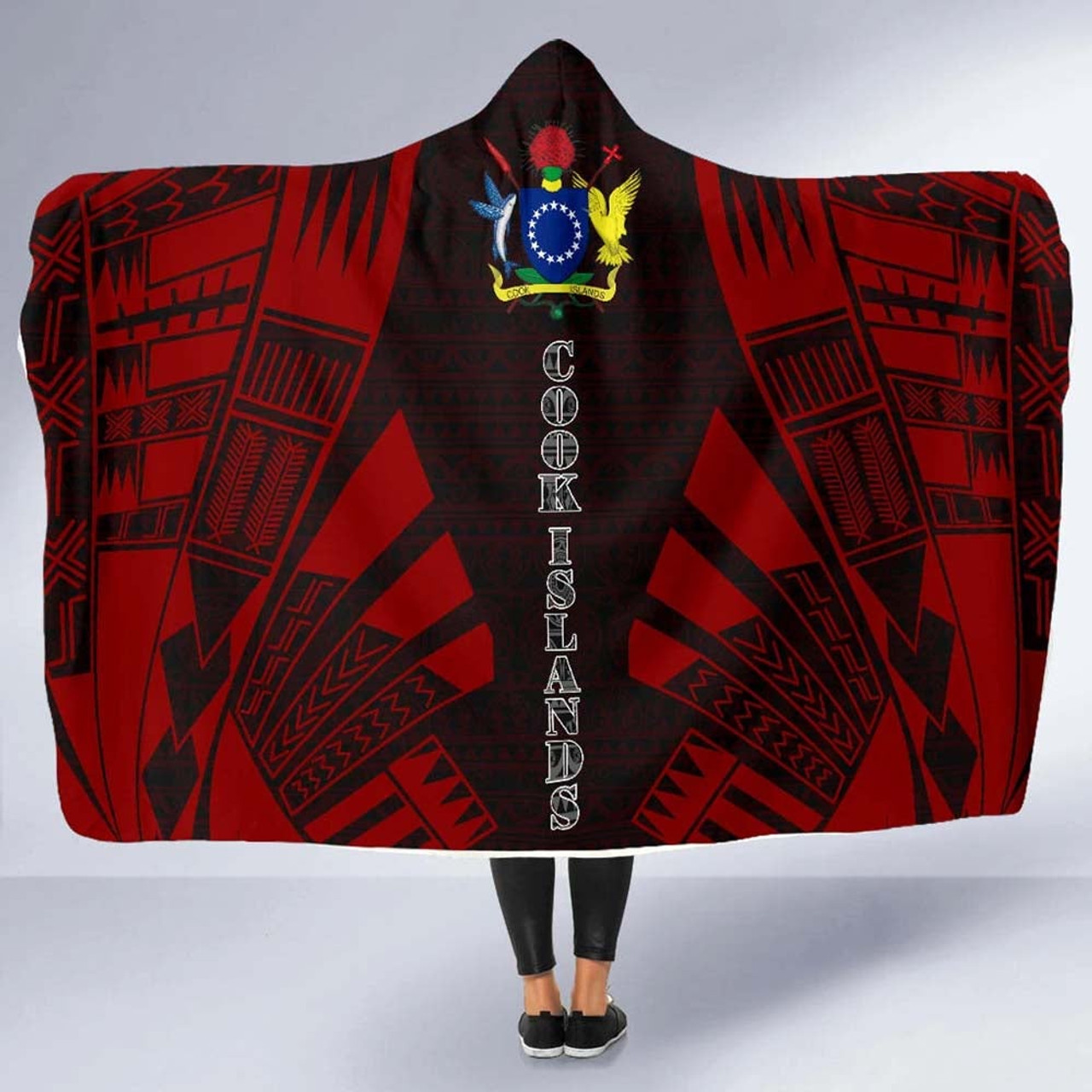 Cook Islands Hooded Blanket - Polynesian Tattoo Red 5